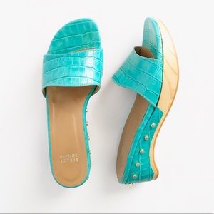 Stuart Weitzman Leather Wood Platform Sandal 7 W